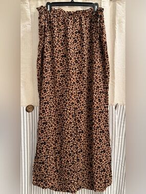 Leopard Print Flowing Wide Leg Beach Pants - Brown & Black